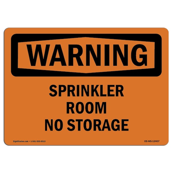 Safety Sign, OSHA WARNING, 3.5" Height, Sprinkler Room No Storage, Landscape, 10PK